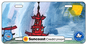 2024-2025 - 24-CH-CHC-003 - Charlotte Harbor - Award of Distinction - License plate design featuring a red pagoda or tower structure with a moon and colorful sky