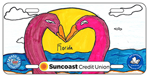 2024-2025 - 24-CH-EST-003 - East Elementary - Award of Distinction - License plate design showing two pink flamingos forming a heart shape with the word Florida