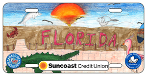 2024-2025 - 24-CH-KGW-001 - Kingsway Elementary - Award of Distinction - License plate design with the word Florida surrounded by green alligators and tropical foliage