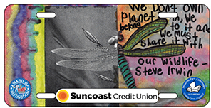 2024-2025 - 24-CH-MDP-002 - Meadow Park Elementary - Award of Distinction - License plate design with the text We dont own the planet we just share it Save Our Wildlife Steve Irwin with wildlife imagery