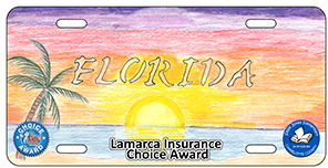 2024-2025 - 24-CH-SJN-004 - Sallie Jones Elementary - Lamarca Choice Award - License plate design showing palm trees and the word Florida in cursive lettering against a warm sunset