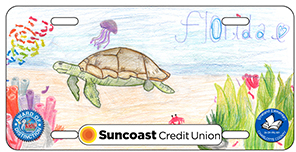 2024-2025 - 24-CH-VNL-001 - Vineland Elementary - Award of Distinction - License plate design depicting a green sea turtle swimming among colorful coral seaweed and jellyfish